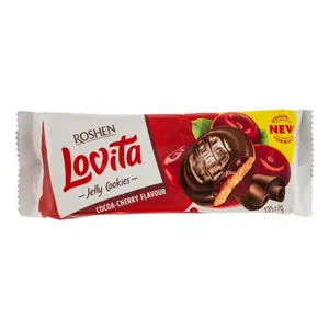 کوکی شکلات و گیلاس ژله ای مغزدار  روشن - 135 گرم