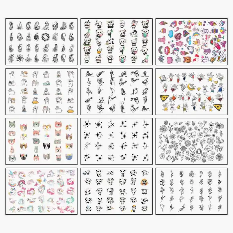 برچسب لنز ناخن طرح پاندا یونیکورن ستاره  کد BLNG 1201 مجموعه 12 عددی