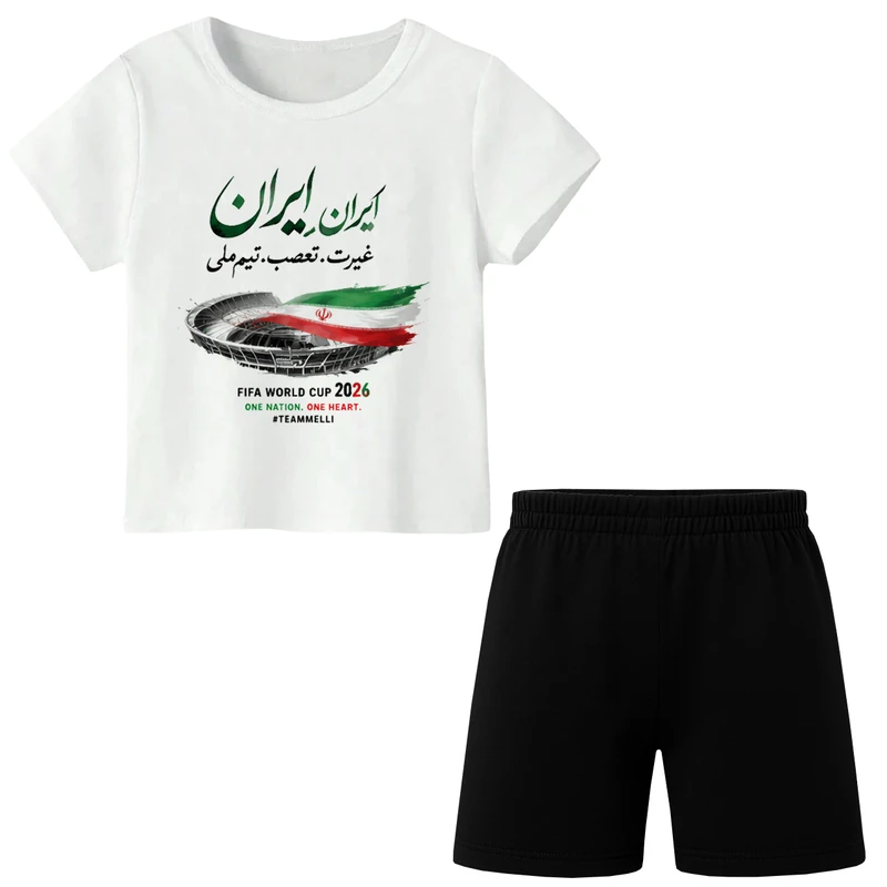 ست تی‌شرت آستین کوتاه و شلوارک راحتی پسرانه مدل A325 طرح تیم ملی