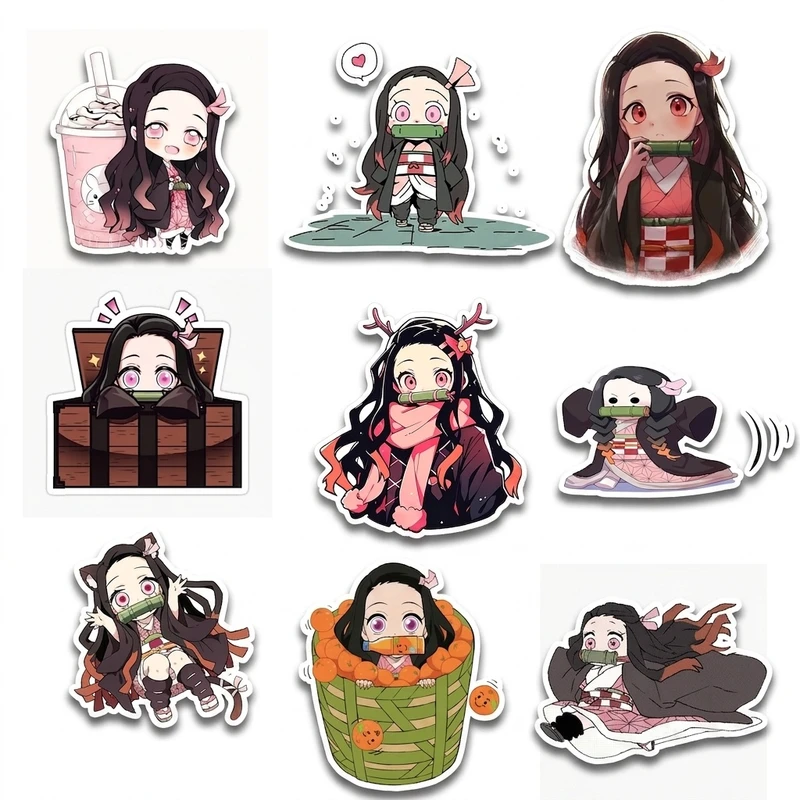 استیکر لپ تاپ و موبایل مدل انیمه طرح شیطان کش نزوکو کامادو demon slayer nezuko kamado کد 368 مجموعه 9 عددی