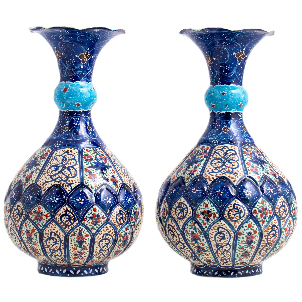 گلدان میناکاری مسی رستا طرح شلغمی 113-12-102  مجموعه دو عددی