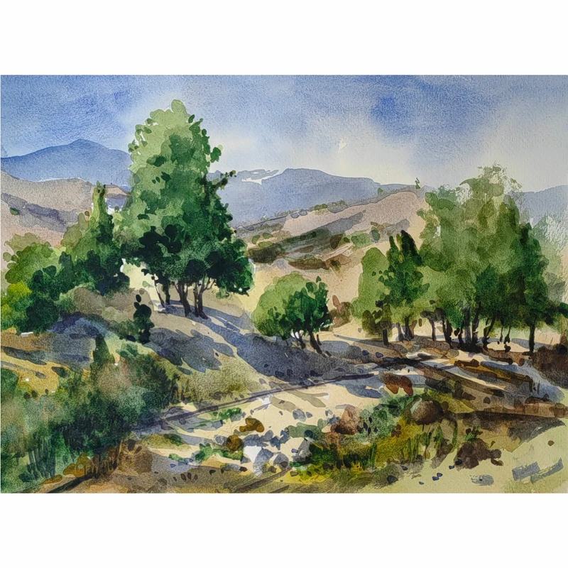 نقاشی آبرنگ طرح طبیعت کد 1020