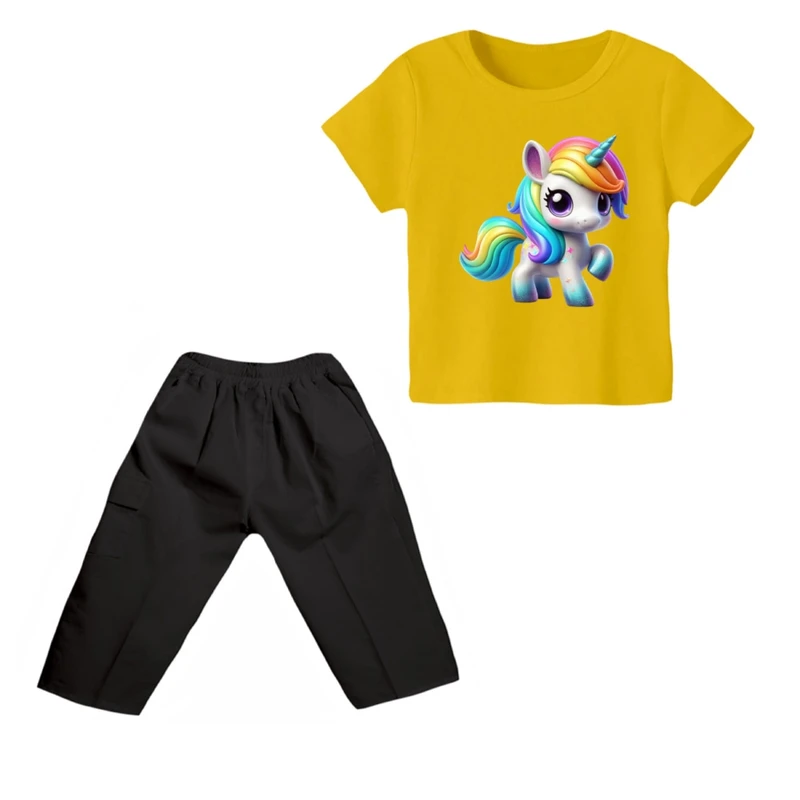 ست تی شرت و شلوارک دخترانه مدل یونیکورن کد ۲۹