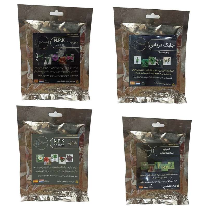 کود گلدهی 36-12-12 و جلبک دریایی و کنفیدور و کود کامل 20-20-20 مدل raw material وزن 200 گرم