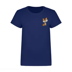 تی شرت آستین کوتاه زنانه مدل گلدوزی شده روباه رنگ سرمه ای