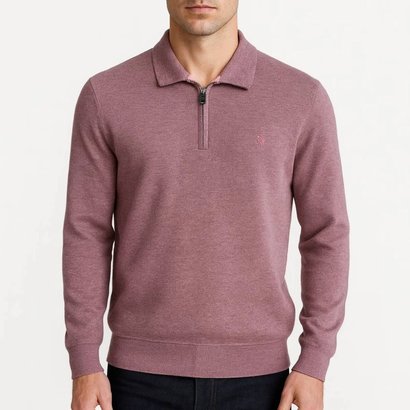 پلیور یقه برگردان مردانه مدل نیم زیپ