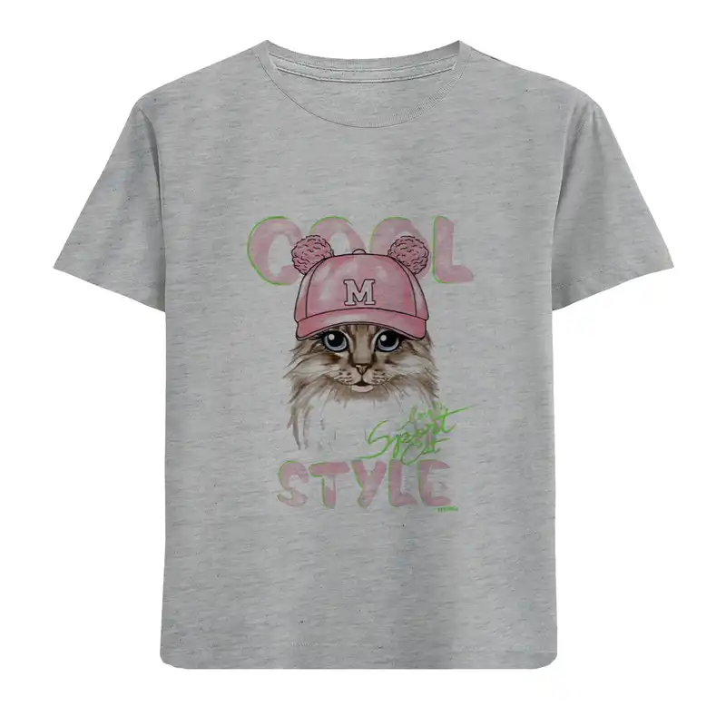 تی شرت آستین کوتاه بچگانه مدل گربه D131