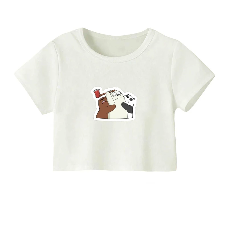 کراپ‌ تی‌شرت آستین کوتاه زنانه مدل خرس های کله فندقی