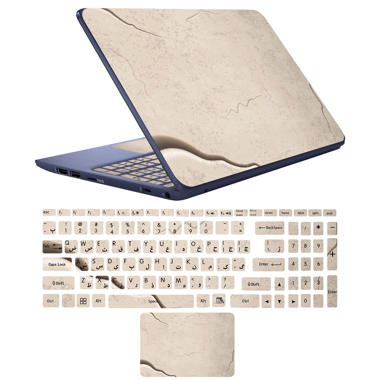 استیکر لپ تاپ مدل stone 06 مناسب برای لپ تاپ 17 اینچی به همراه برچسب حروف فارسی کیبورد