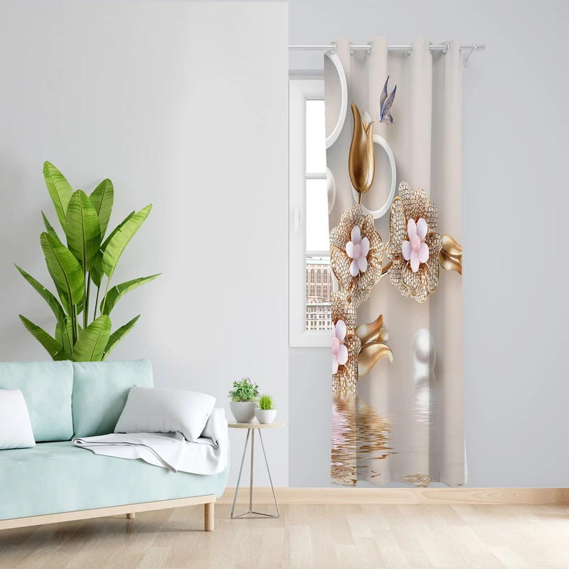 پرده طرح گل نگینی مدل مخمل پانچی کد L 1215L Z سایز 140x200 سانتی متر