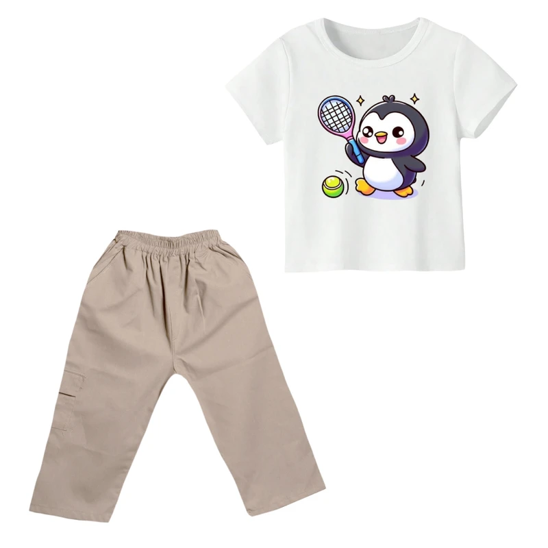 ست تی شرت و شلوارک پسرانه مدل پنگوئن کد ۶