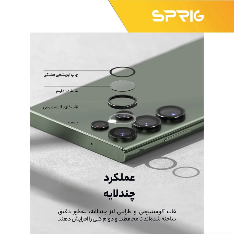 محافظ لنز دوربین رینگی اسپریگ مدل LRSP مناسب برای گوشی موبایل سامسونگ Galaxy S23 Ultra