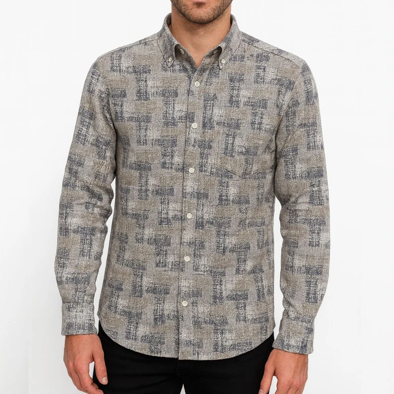 پیراهن آستین بلند یقه برگردان مردانه مدل کنفی