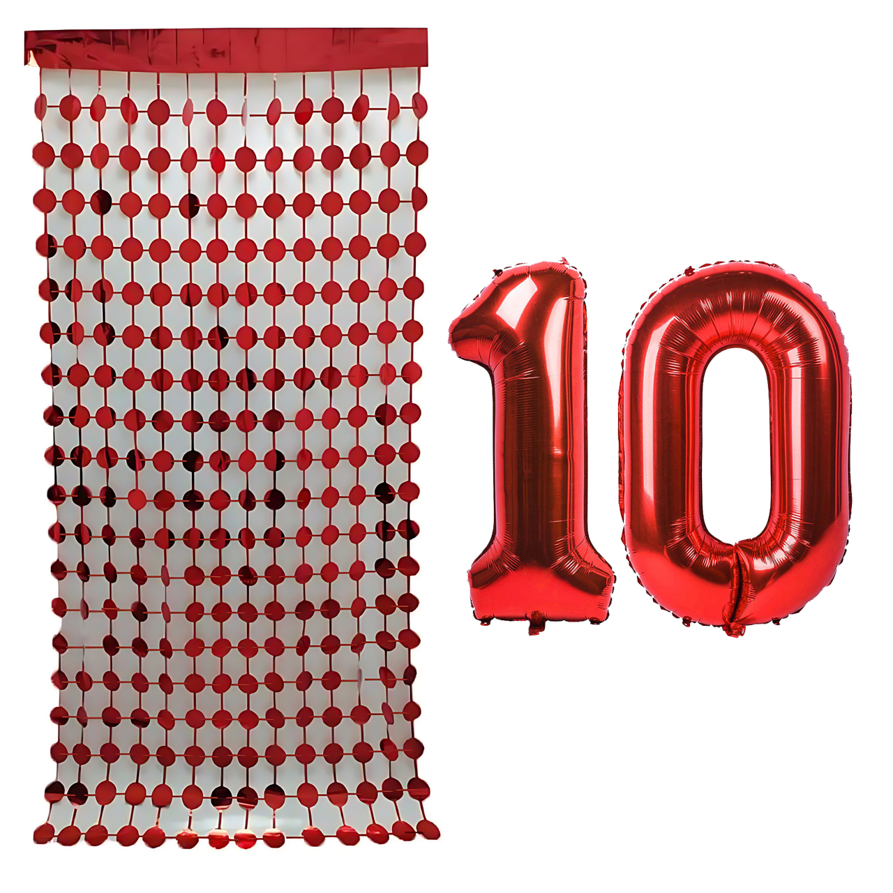 بادکنک فویلی مستر تم طرح عدد 10 به همراه ریسه تزئینی بسته 3 عددی