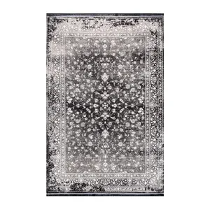 فرش ماشینی 1200 شانه فرش بهشتی زمینه خاکستری حاشیه نقره ای مدل نارسیس 8040