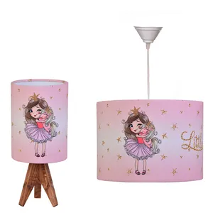 لوستر کودک مدل دختر و اسب تک شاخ به همراه آباژور رومیزی