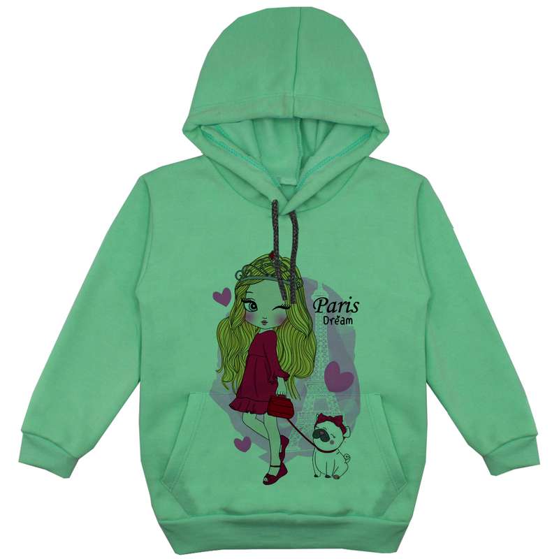 هودی دخترانه مدل سگ F65 رنگ سبز