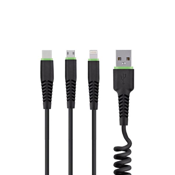 کابل تبدیل USB به microUSB/لایتنینگ/USB-C پرودو مدل 3In1 به طول 1.2 متر کابل تبدیل USB به microUSB/لایتنینگ/USB-C پرودو مدل 3In1 به طول 1.2 متر