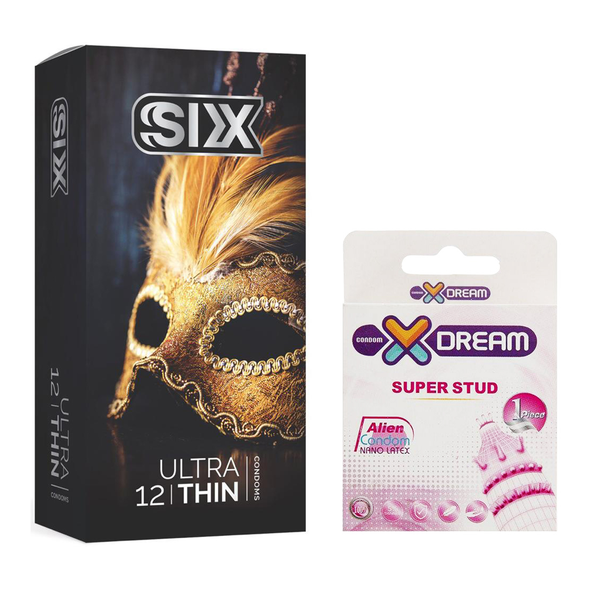 کاندوم سیکس مدل Ultra Thin بسته 12 عددی به همراه کاندوم ایکس دریم مدل Super Stud