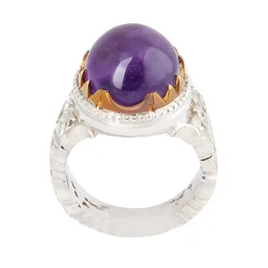 انگشتر نقره مردانه بازرگانی میلادی مدل سنگ آمیتیست کد AM_2562