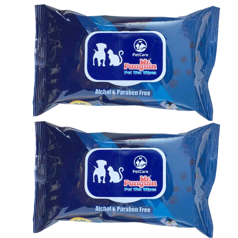 دستمال مرطوب سگ و گربه مستر پنگوئن مدل Wet wipes بسته دو عددی