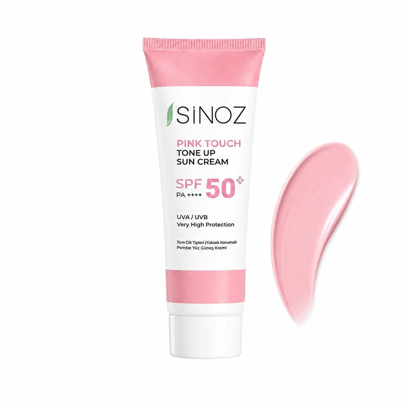 کرم ضد آفتاب رنگی صورت سینوز SPF 50 مدل Pink Touch Tone Up محافظ UVA و UVB مناسب برای انواع پوست حجم 50 میلی‌لیتر