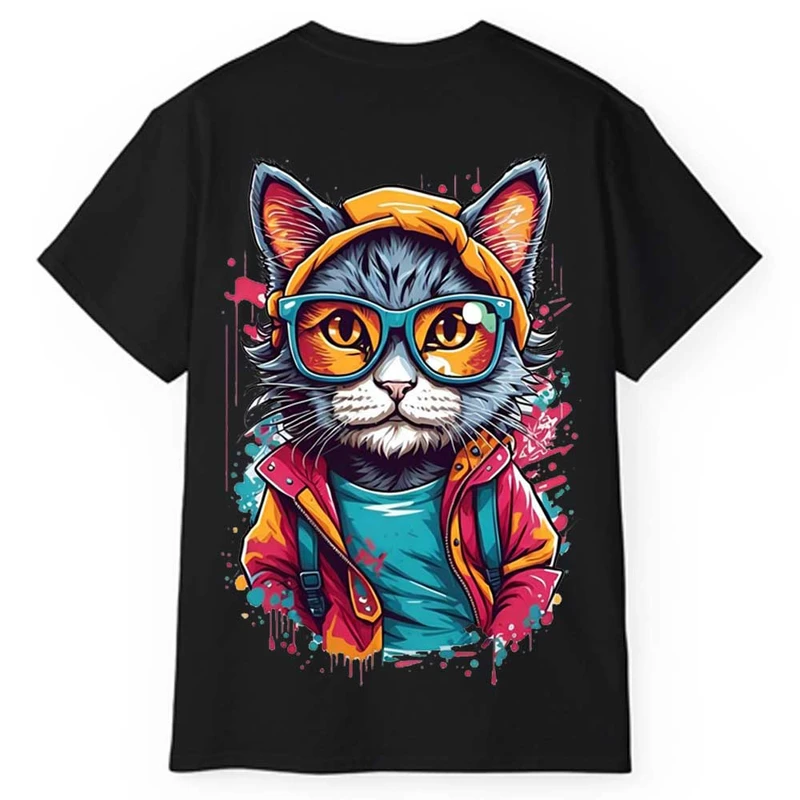 تی‌شرت آستین کوتاه مردانه پاد آفرین مدل گربه کد 1739