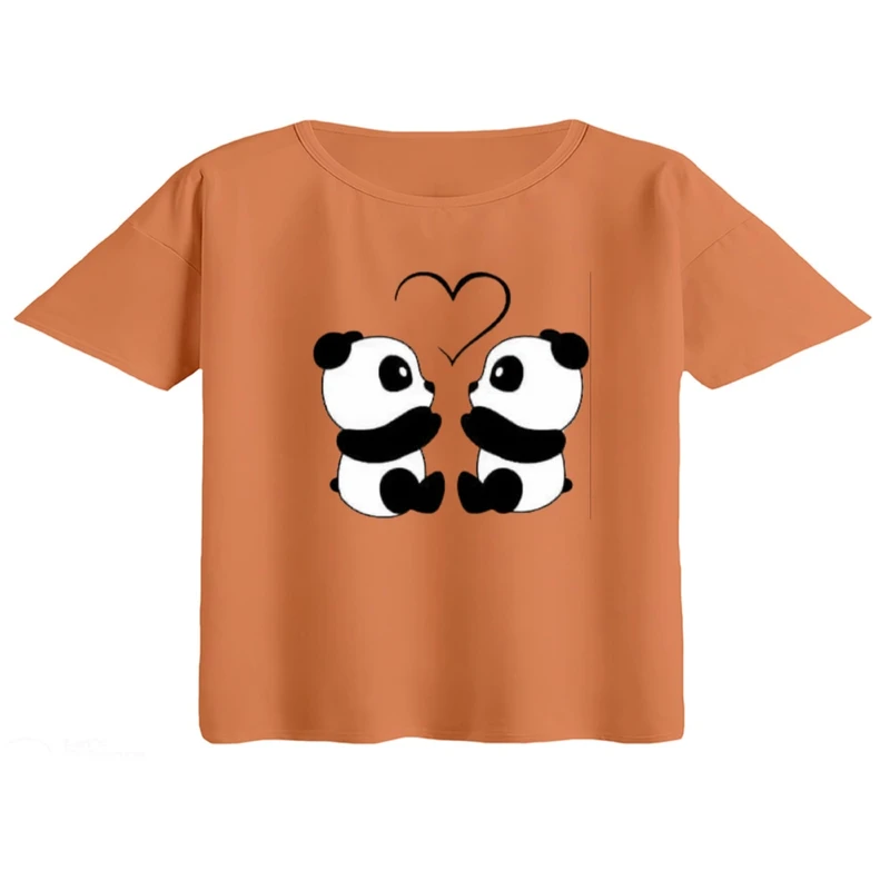 کراپ تی‌شرت آستین کوتاه زنانه مدل پاندا عاشق رنگ گلبهی