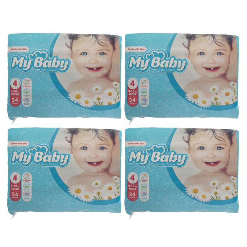 پوشک بچه مای بیبی مدل سری مهربان با پوست سایز 4 چهار بسته 34 عددی