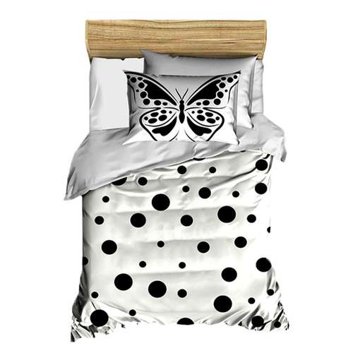 سرویس کاور لحاف ژوان ژوزه سری ساتن نخ طرح White Butterfly یک نفره 4 تکه