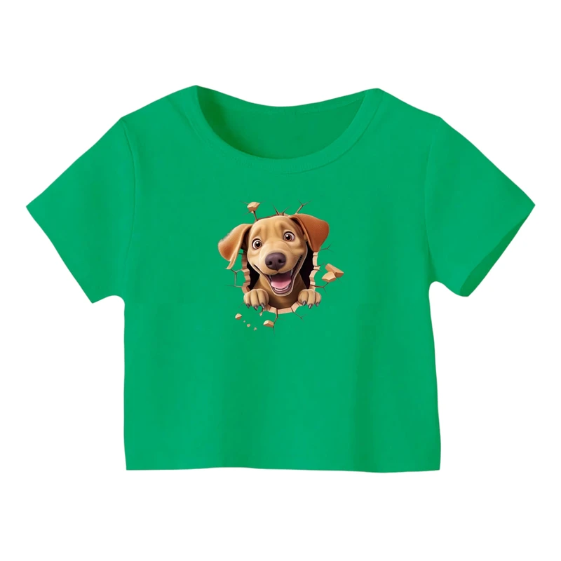 کراپ‌ تی‌شرت آستین کوتاه زنانه مدل سگ کد ۸