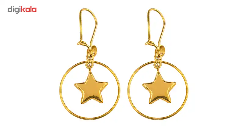 گوشواره طلا 18عیار گالری طلاچی مدل آویز ستاره و حلقه