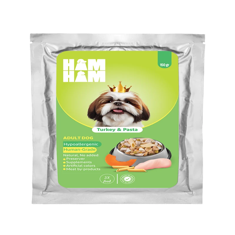 پوچ سگ بالغ هام هام مدل کنسروی طعم بوقلمون وزن 150 گرم