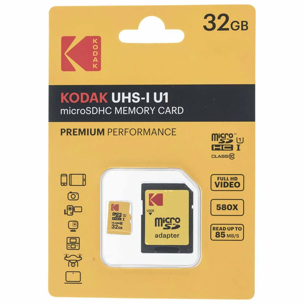 کارت حافظه microSDHC کداک مدل UHS-I U1 کلاس 10 سرعت 85MBps همراه با آداپتور ظرفیت 32 گیگابایت