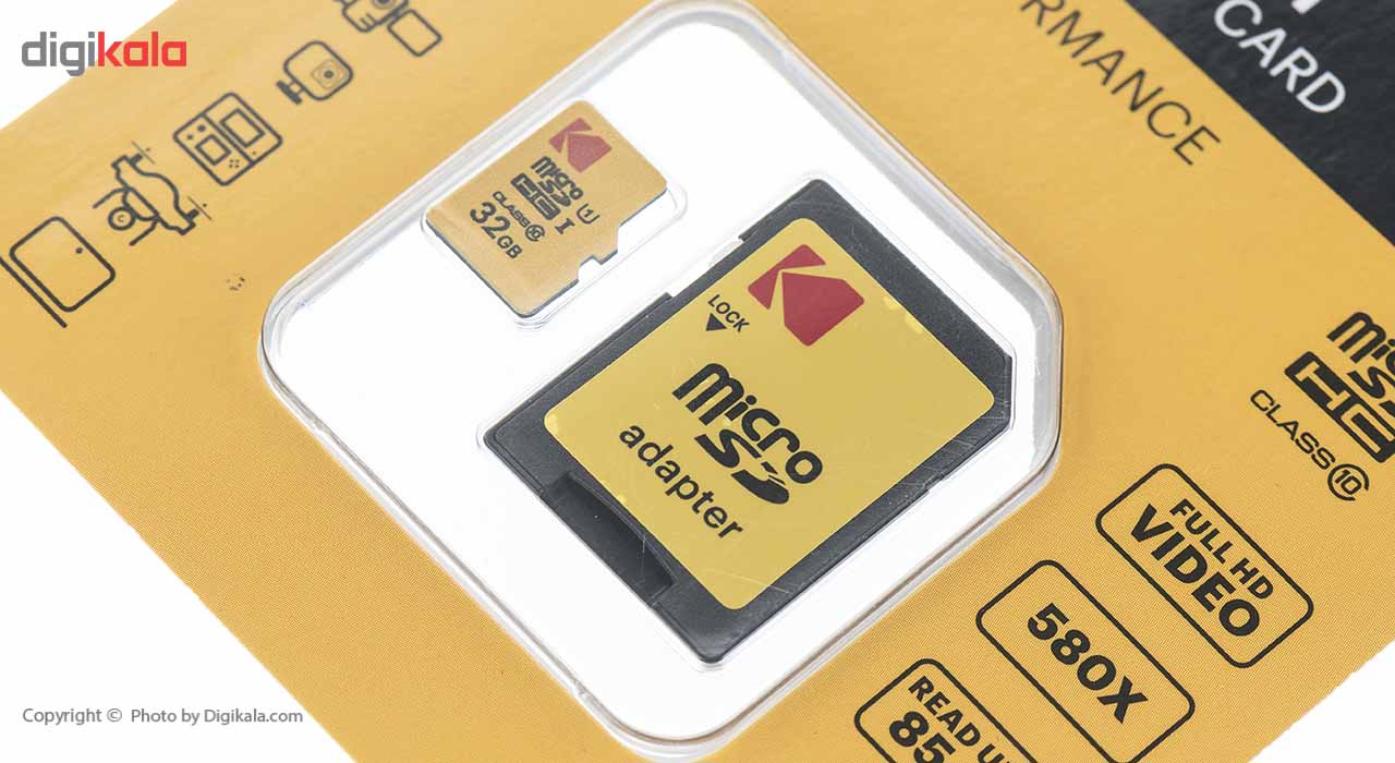 کارت حافظه microSDHC کداک مدل UHS-I U1 کلاس 10 سرعت 85MBps همراه با آداپتور ظرفیت 32 گیگابایت