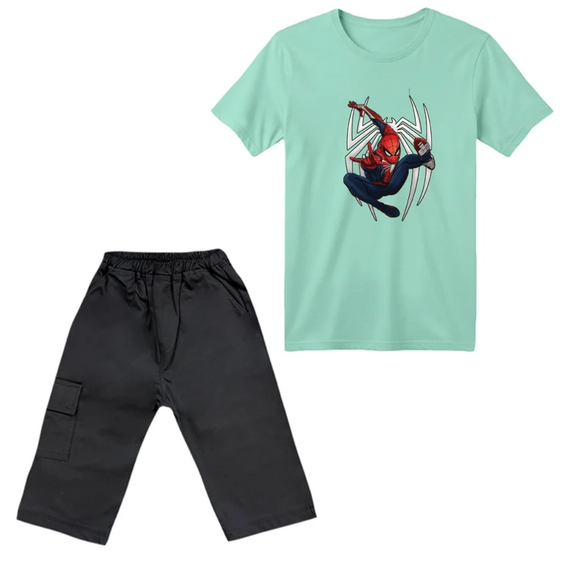 ست تی‌شرت آستین کوتاه و شلوارک پسرانه مدل مرد عنکبوتی کد ۱۱