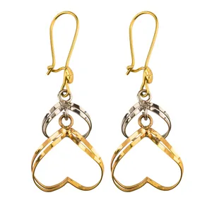گوشواره طلا 18عیار گالری طلاچی مدل آویز قلب دو رنگ