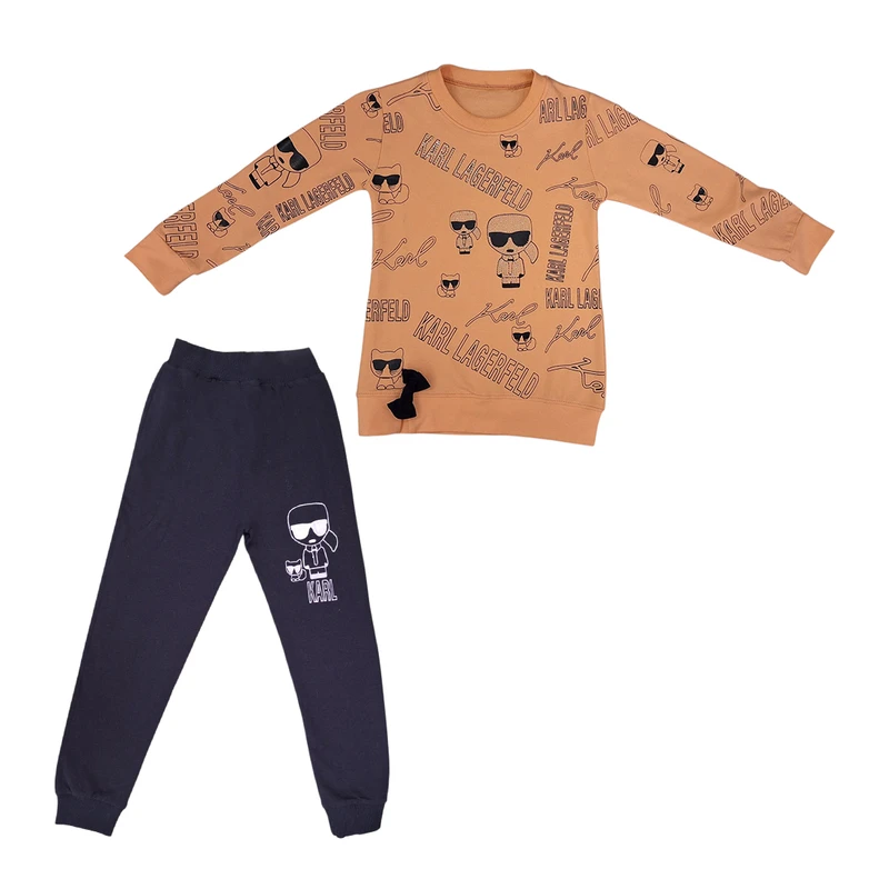 ست سویشرت و شلوار آستین بلند راحتی دخترانه مدل کارل