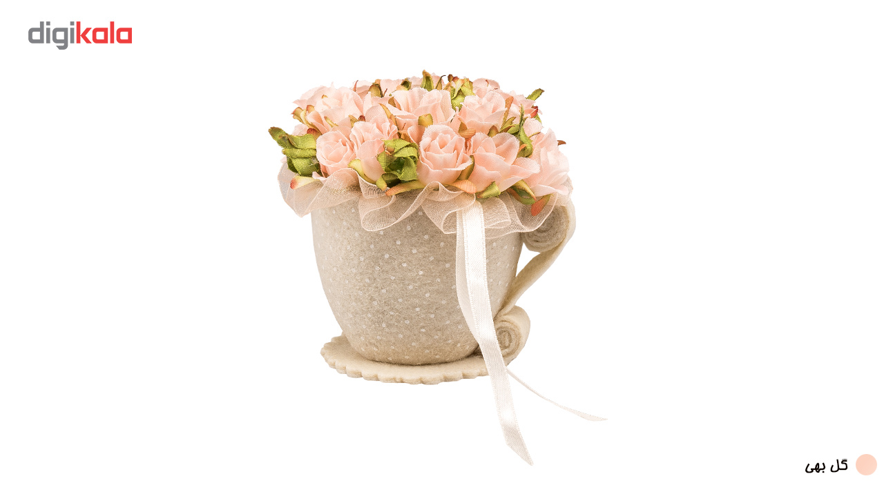 گلدان نمدی به همراه گل مصنوعی رز مینیاتوری پرانی طرح فنجان مدل 1001