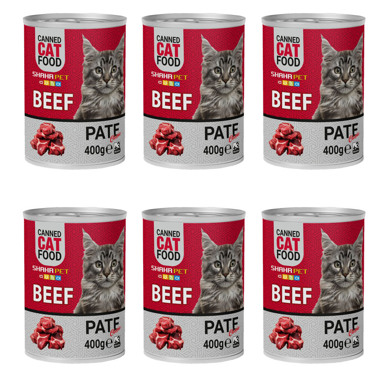 کنسرو گربه شهرپت مدل Beef وزن 400 گرم بسته 6 عددی