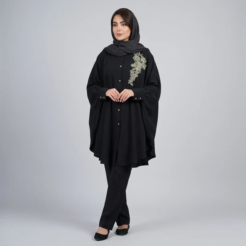 مانتو عبایی زیر زانو زنانه مدل اپلیکه