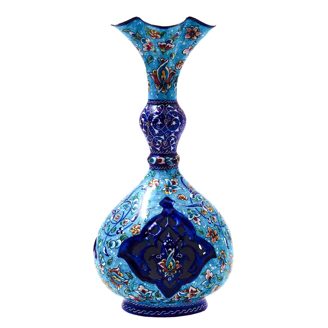گلدان میناکاری مسی رستا طرح فانتزی 149-12-102 ارتفاع 22 سانتی متر