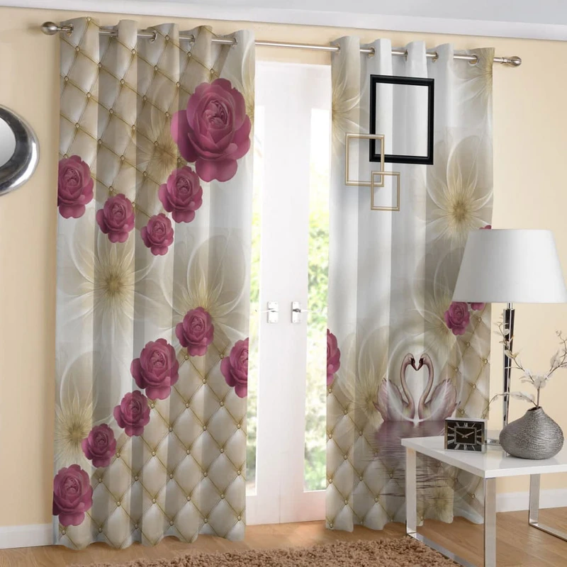 پرده مدل هازان چاپی طرح گل سه بعدی کد 1660 سایز 280x140 سانتی متر