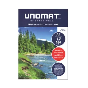 کاغذ چاپ عکس فتوگلاسه یونومات سری پریمیوم مدل 260g سایز A4 بسته 20 عددی