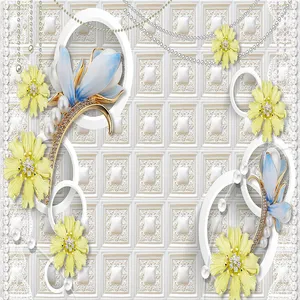 پوستر دیواری سه بعدی مدل گل زرد حلقه زمینه هندسی گچی DVRF2233