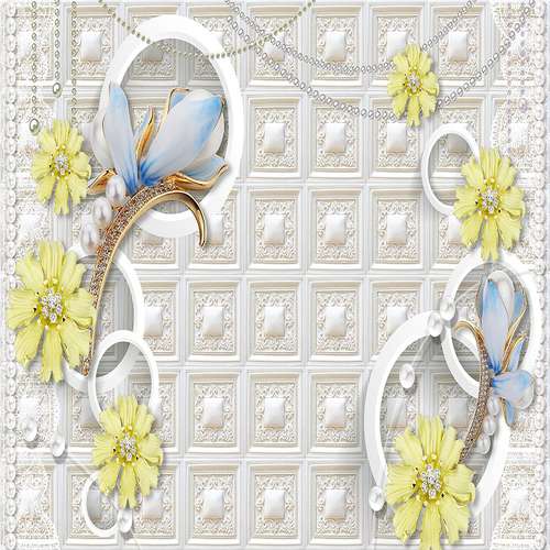 پوستر دیواری سه بعدی مدل گل زرد حلقه زمینه هندسی گچی DVRF2233