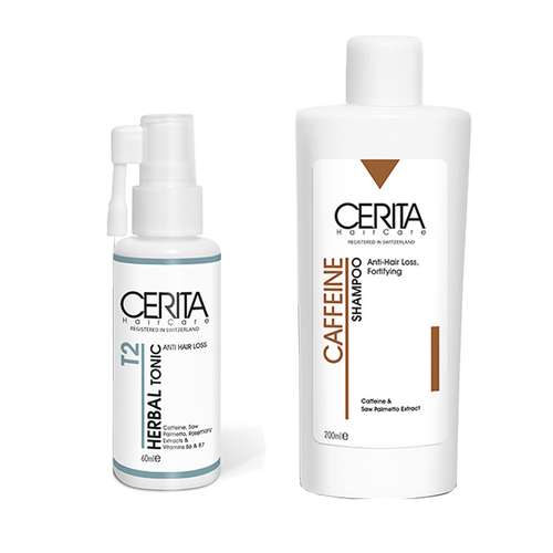 پک شامپو ضد ریزش کافئین و هیروتونیک گیاهی T2 سریتا مدل Herbal مجموعه 2 عددی