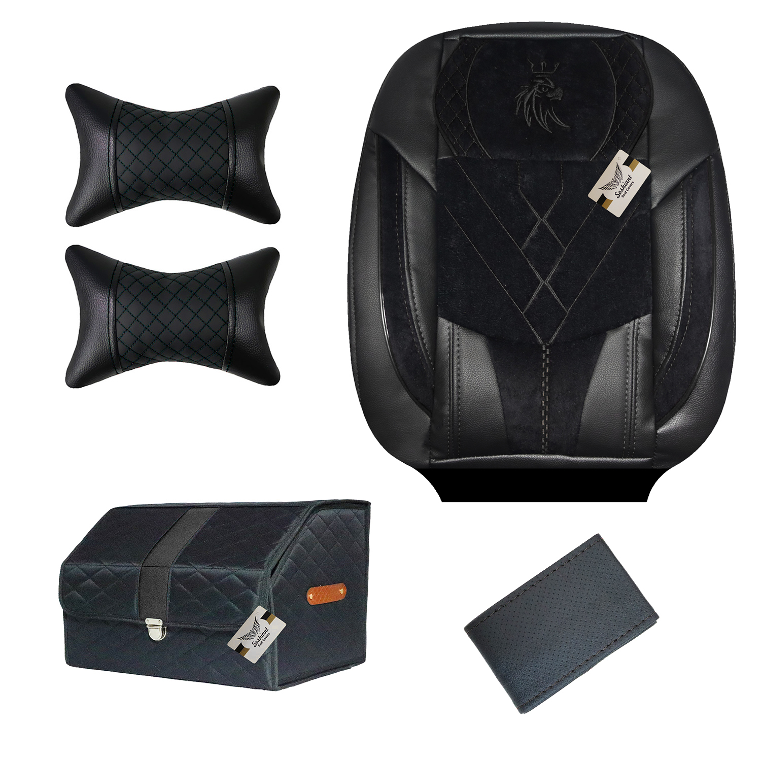 روکش صندلی خودرو سوشیانت مدل VIP مناسب برای پژو 206 به همراه پشت گردنی و جعبه و دور فرمان