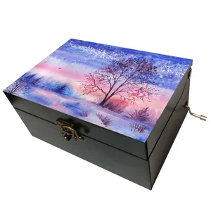 جعبه موزیکال مدل هندلی طرح نقاشی منظره زمستان کد T1108