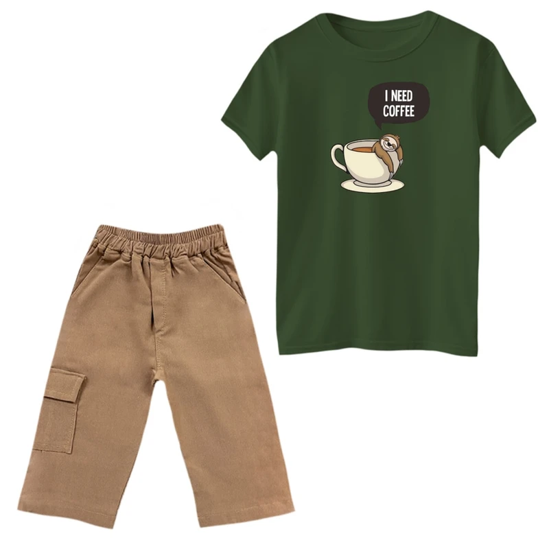 ست تی‌شرت و شلوارک دخترانه مدل تنبل و فنجون